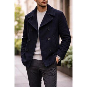 Club Monaco Navy Wool Blend Peacoat Men’s Double Breasted Classic Coat Size S/M